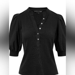 Veronica Beard Coralee Puff-Sleeve Tee in Black